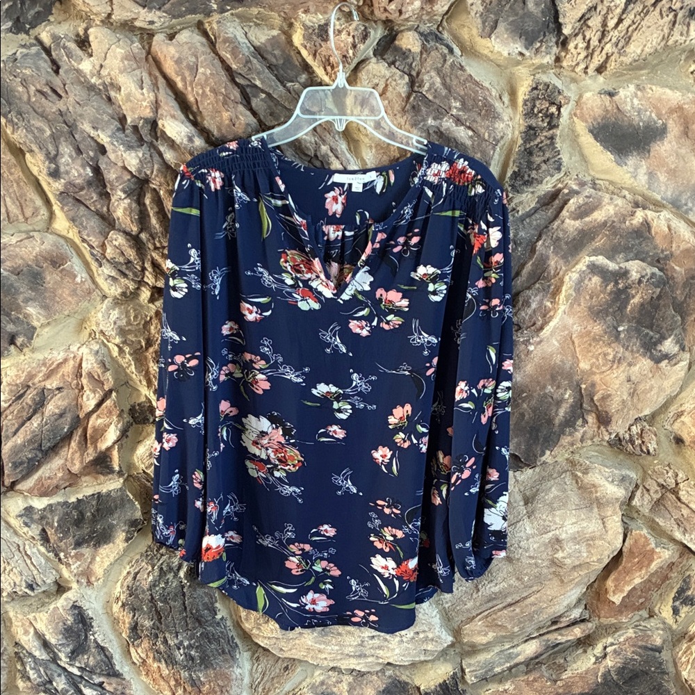 Faded Glory Navy Floral Blouse